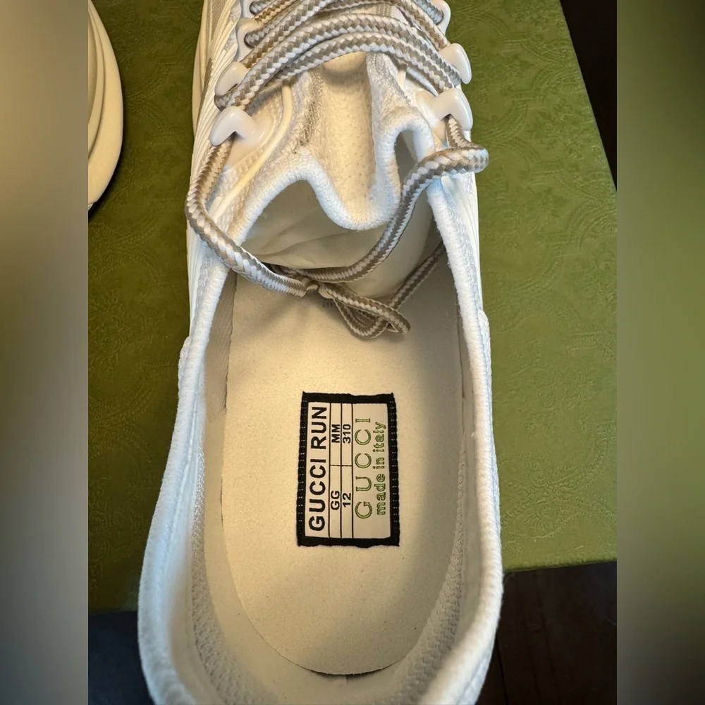 New Authentic Gucci Run GG Logo Sneakers Shoes White Gray Size UK 12 / US 12.5 - Picture 14 of 16